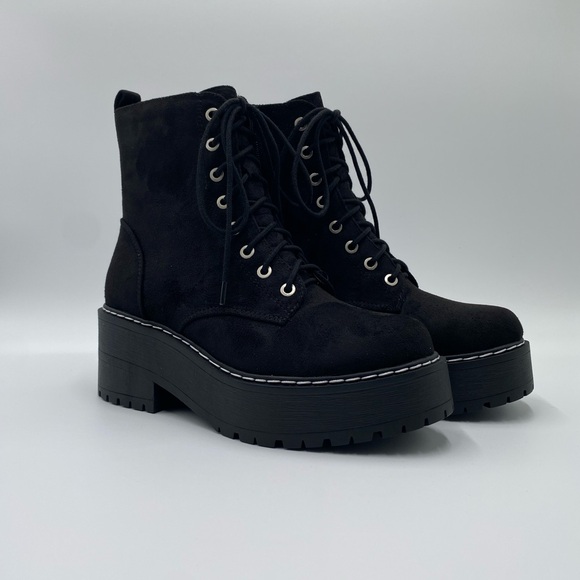 Soda Shoes - Soda Black Lace-Up Platform Boots